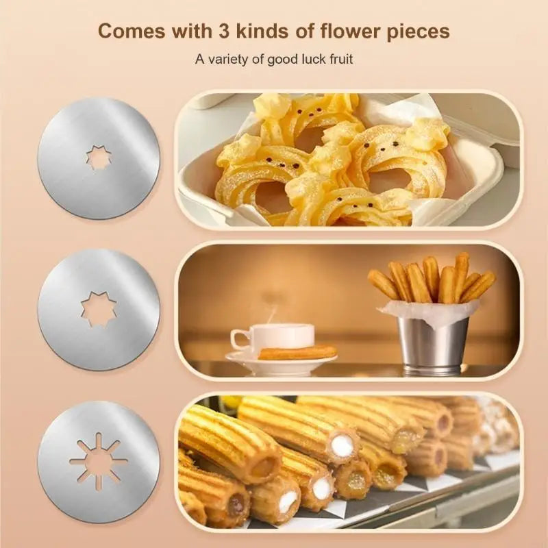 Churro Maker Aluminum Alloy 3 Interchangeable Nozzles Dishwasher Safe
