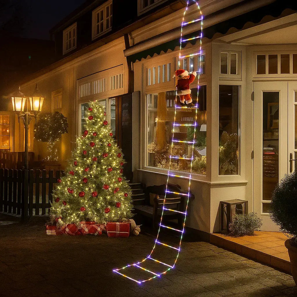 Climbing Santa Decoration Weatherproof Warm White LEDs 2.5m Ladder