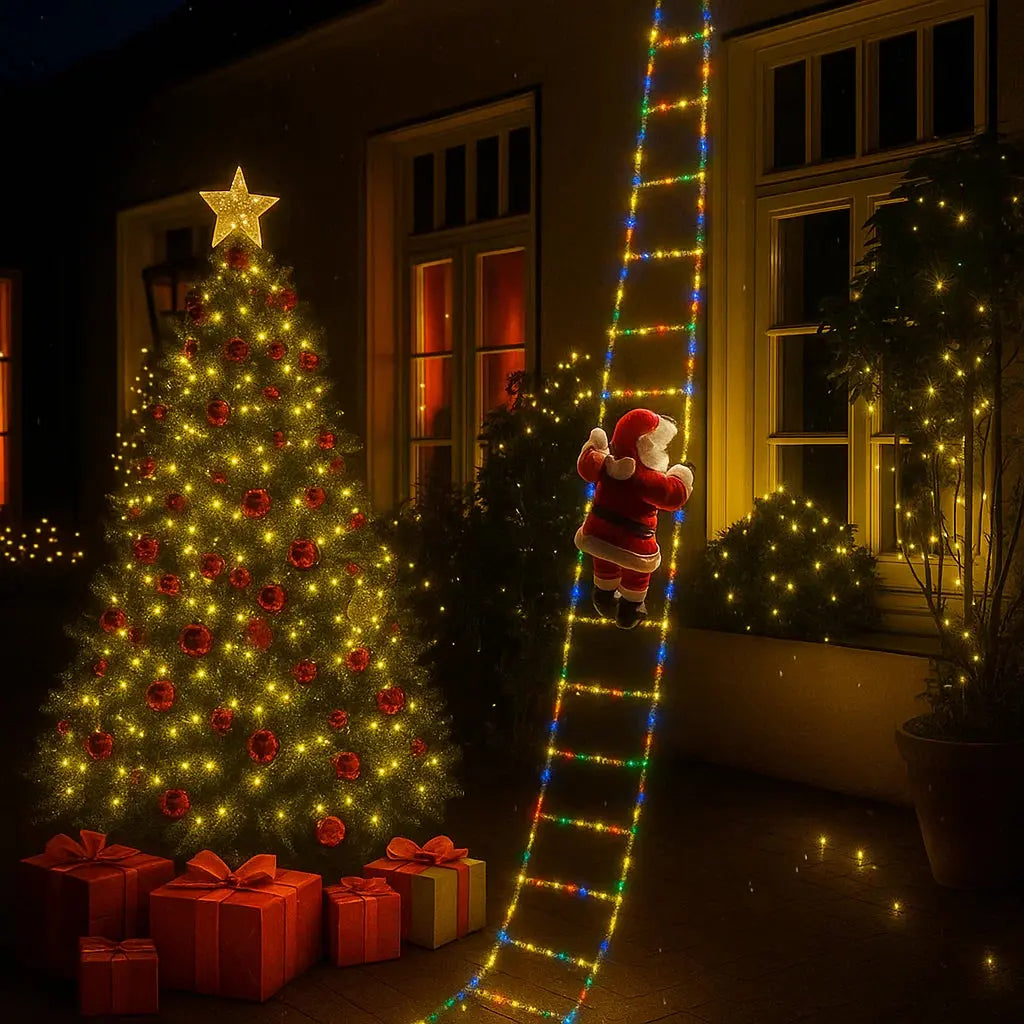 Climbing Santa Decoration Weatherproof Warm White LEDs 2.5m Ladder