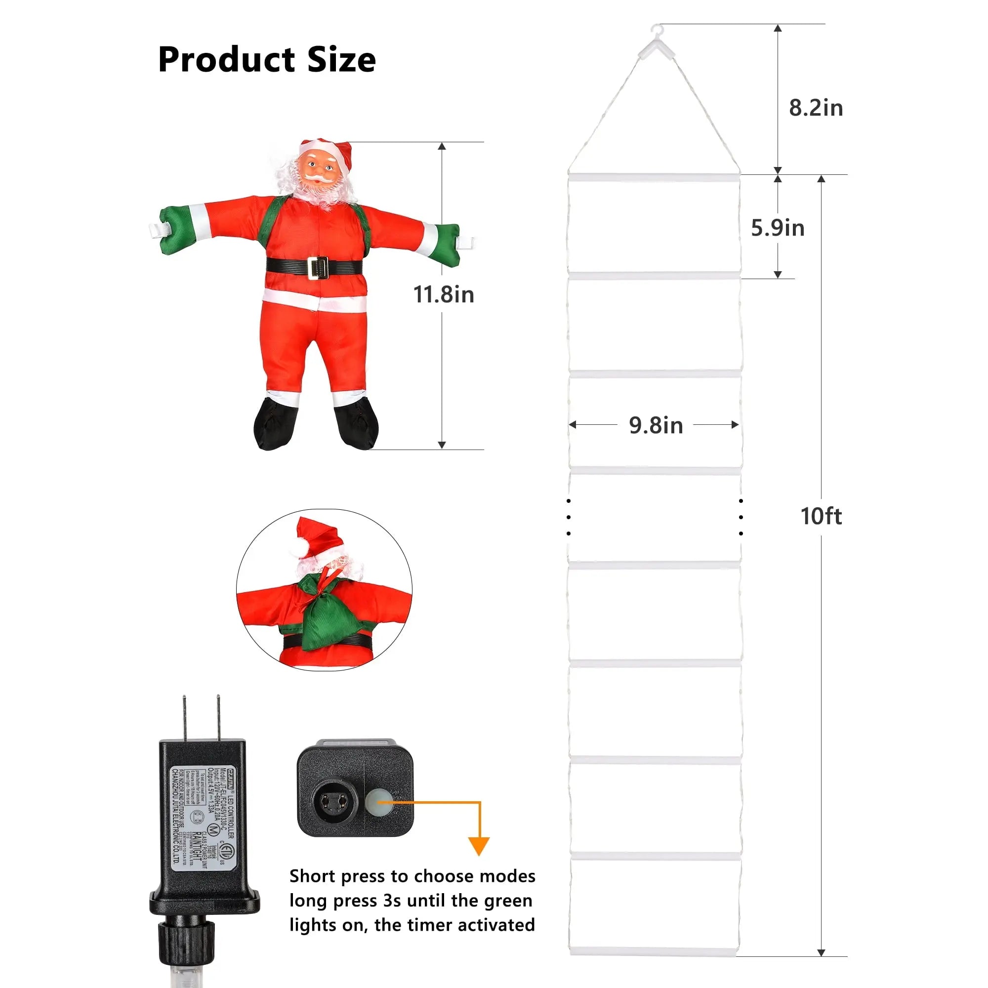 Climbing Santa Decoration Weatherproof Warm White LEDs 2.5m Ladder