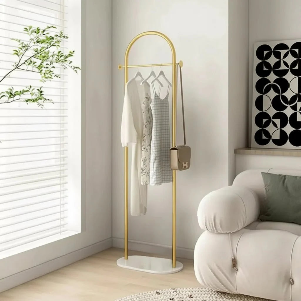 Clothes Rack Freestanding Curved Arch Marble-Effect Base