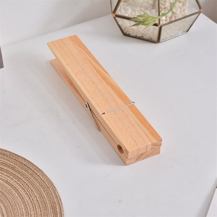 Clothespin Towel Holder Rustic Wood & Stainless Steel Spring
