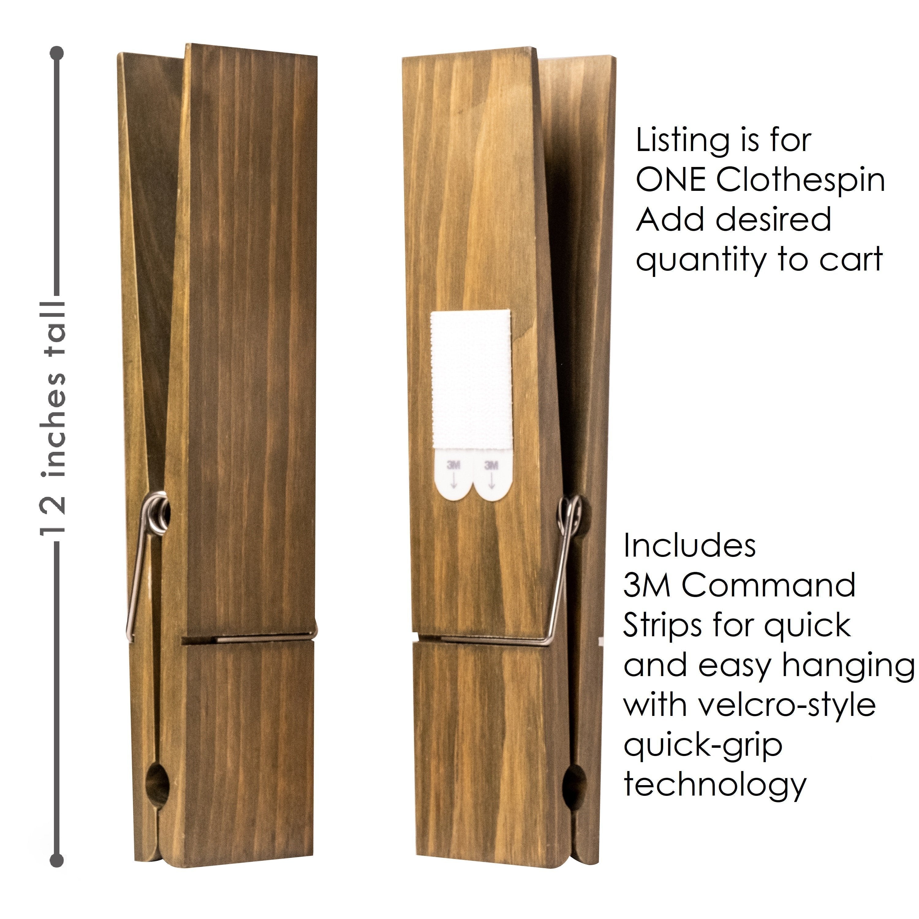 Clothespin Towel Holder Rustic Wood & Stainless Steel Spring