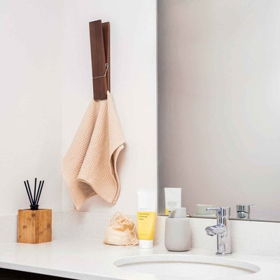 Clothespin Towel Holder Rustic Wood & Stainless Steel Spring
