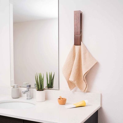 Clothespin Towel Holder Rustic Wood & Stainless Steel Spring
