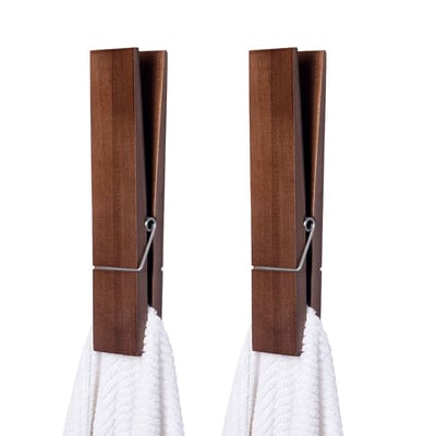 Clothespin Towel Holder Rustic Wood & Stainless Steel Spring