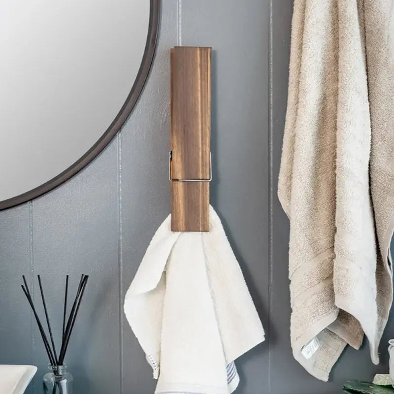 Clothespin Towel Holder Self-Adhesive Wood & Metal Spring