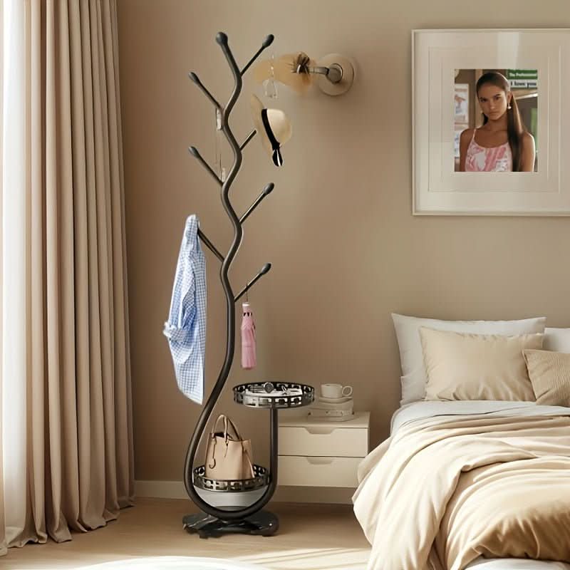 Coat Rack Solid Natural Wood Freestanding No Drill Base