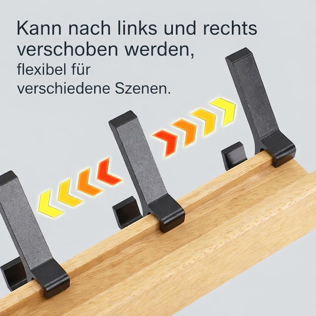 Coat Rack Wall-Mounted 5 Movable Hooks Rubberwood & Aluminum