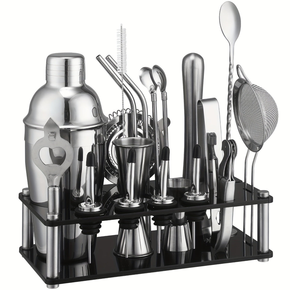 Cocktail Set 20-Piece Stainless Steel Acrylic Stand