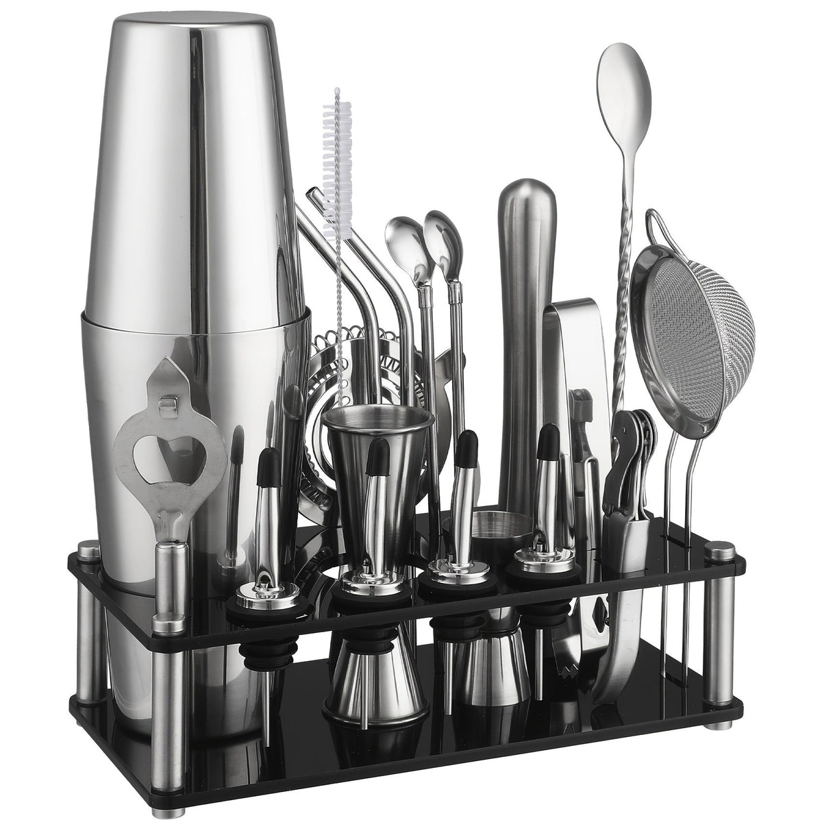 Cocktail Set 20-Piece Stainless Steel Acrylic Stand