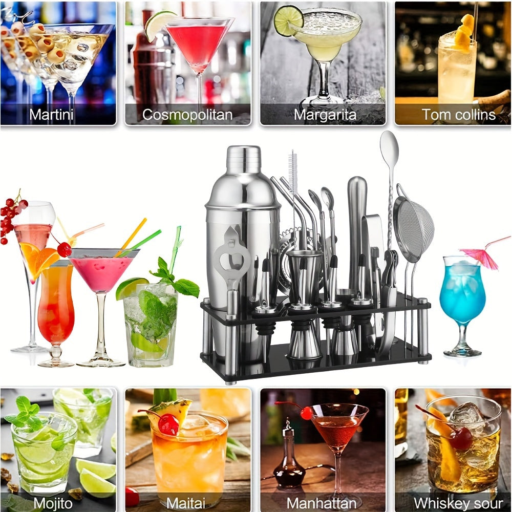 Cocktail Set 20-Piece Stainless Steel Acrylic Stand
