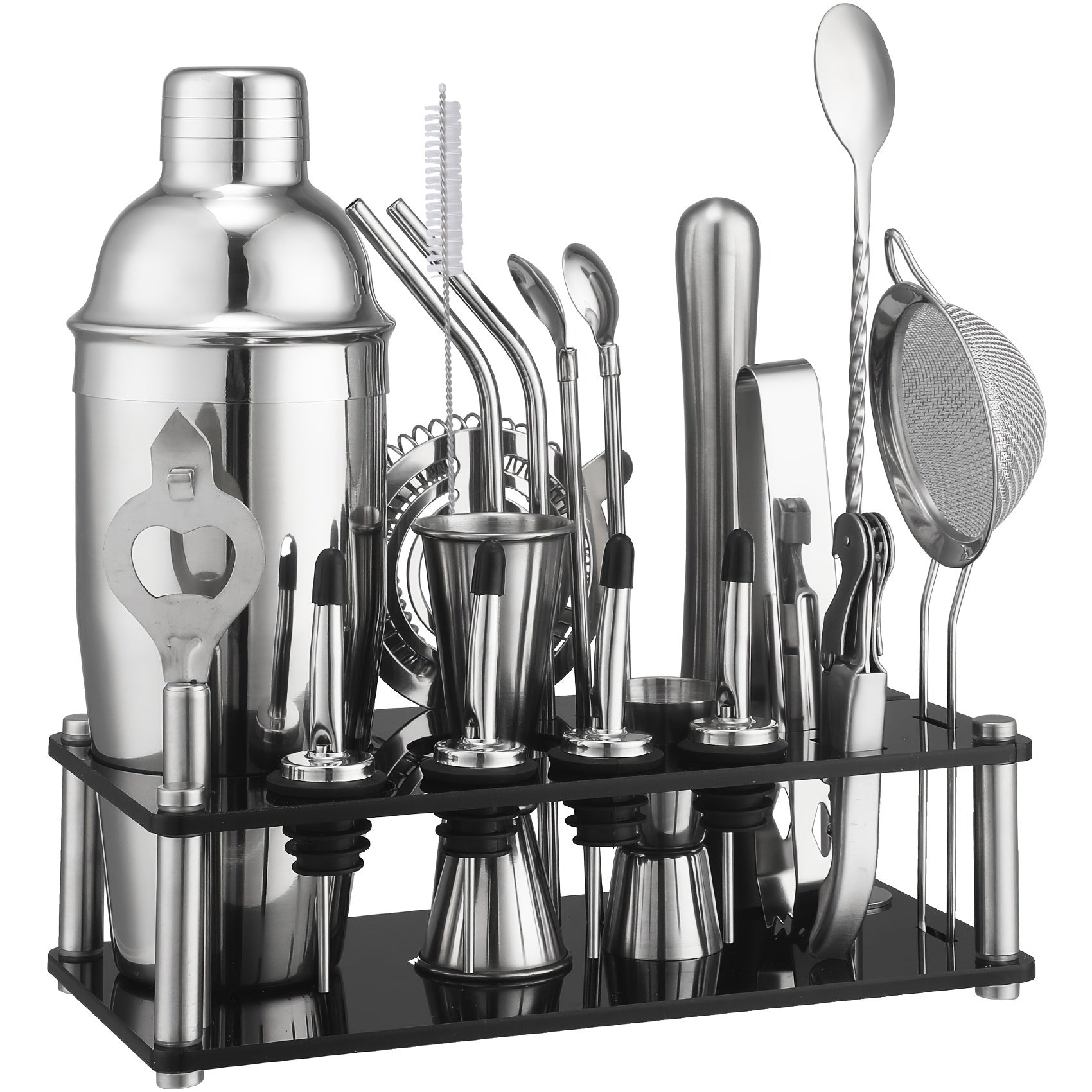 Cocktail Set 20-Piece Stainless Steel Acrylic Stand