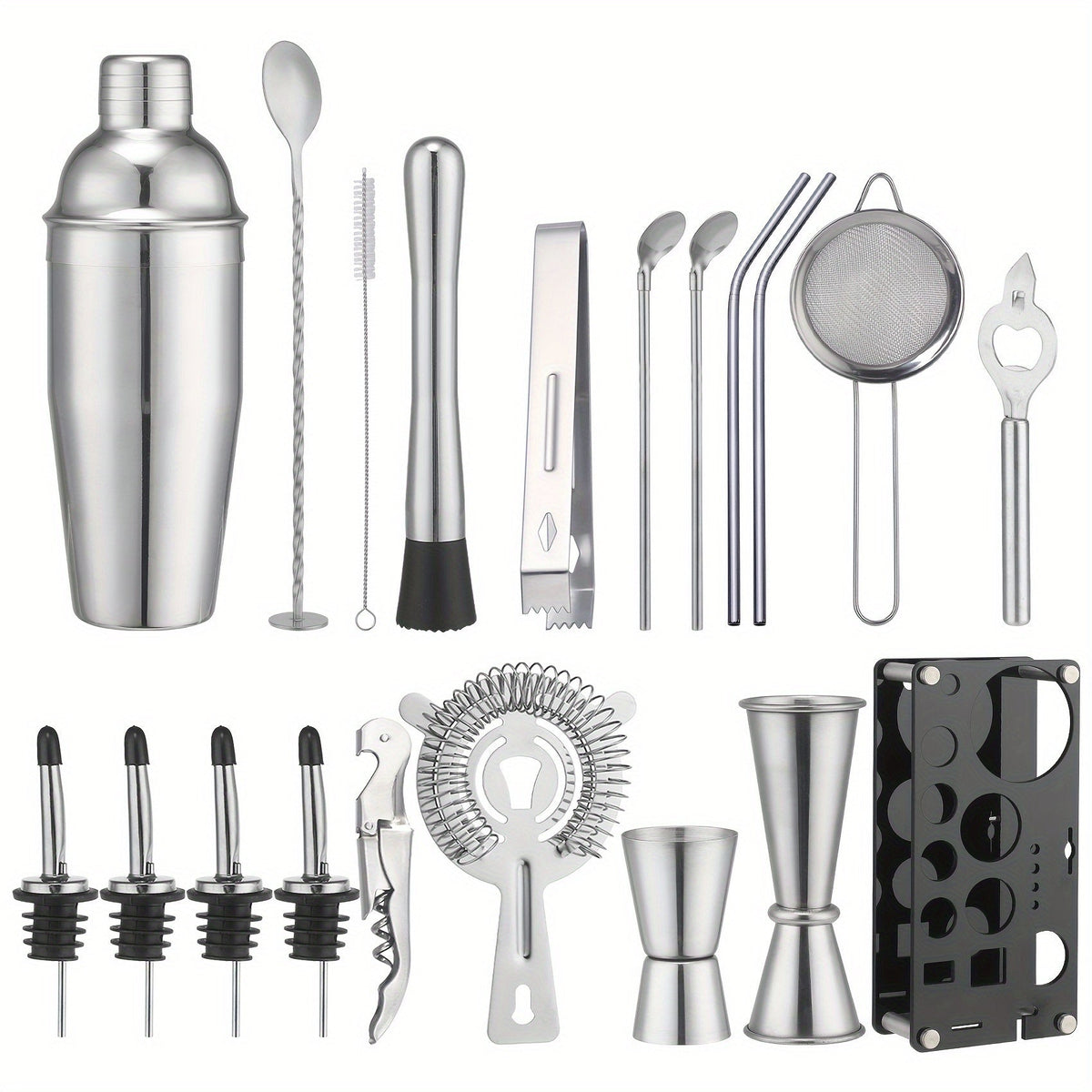 Cocktail Set 20-Piece Stainless Steel Acrylic Stand