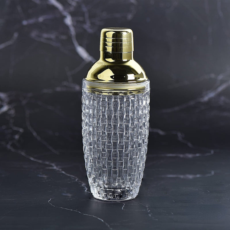 Cocktail Shaker Textured Crystal Glass Gold Stainless Steel Top