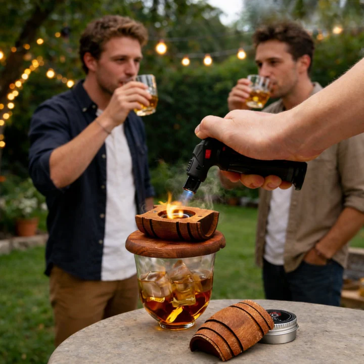 Cocktail Smoker Whiskey Barrel Wood & Stainless Bowl