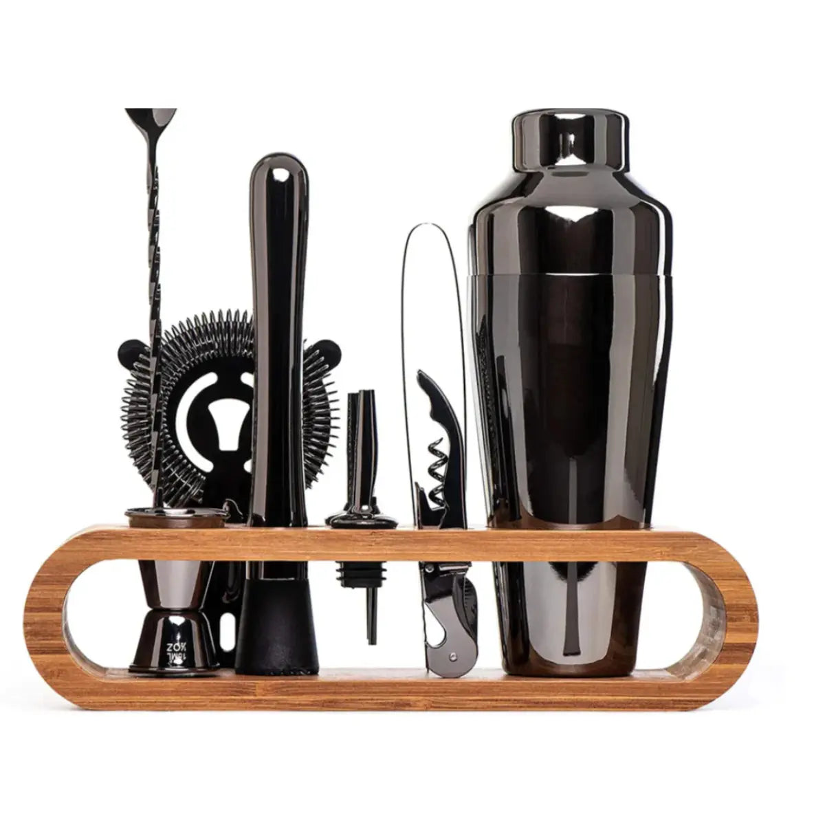 Cocktail Tool Set 10-Piece Stainless Steel Bamboo Stand