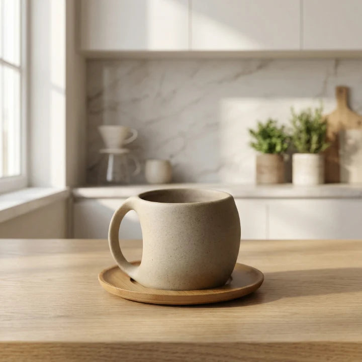Coffee Cup & Coaster Set Matte Ceramic Microwave Safe