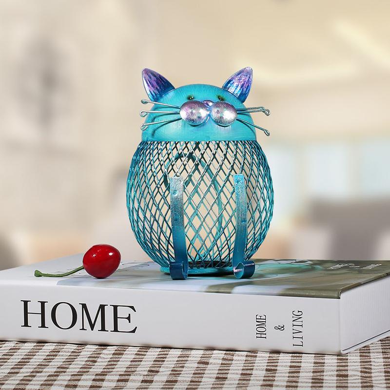 Coin Bank Cat Turquoise Electroplated Iron Removable Bottom