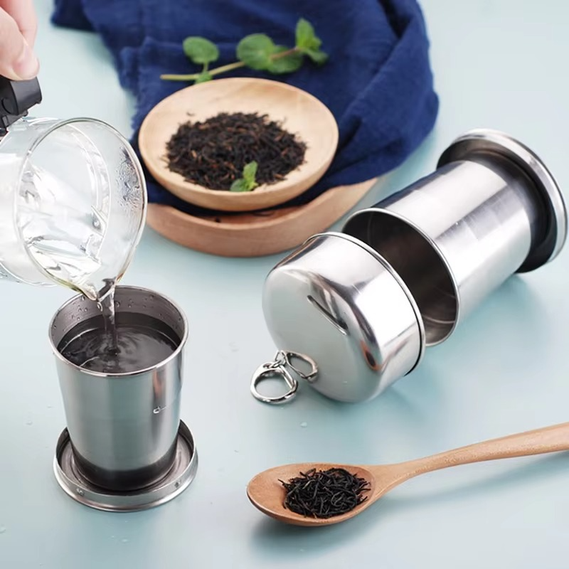 Collapsible Cup Set Stainless Steel Foldable Set of 3