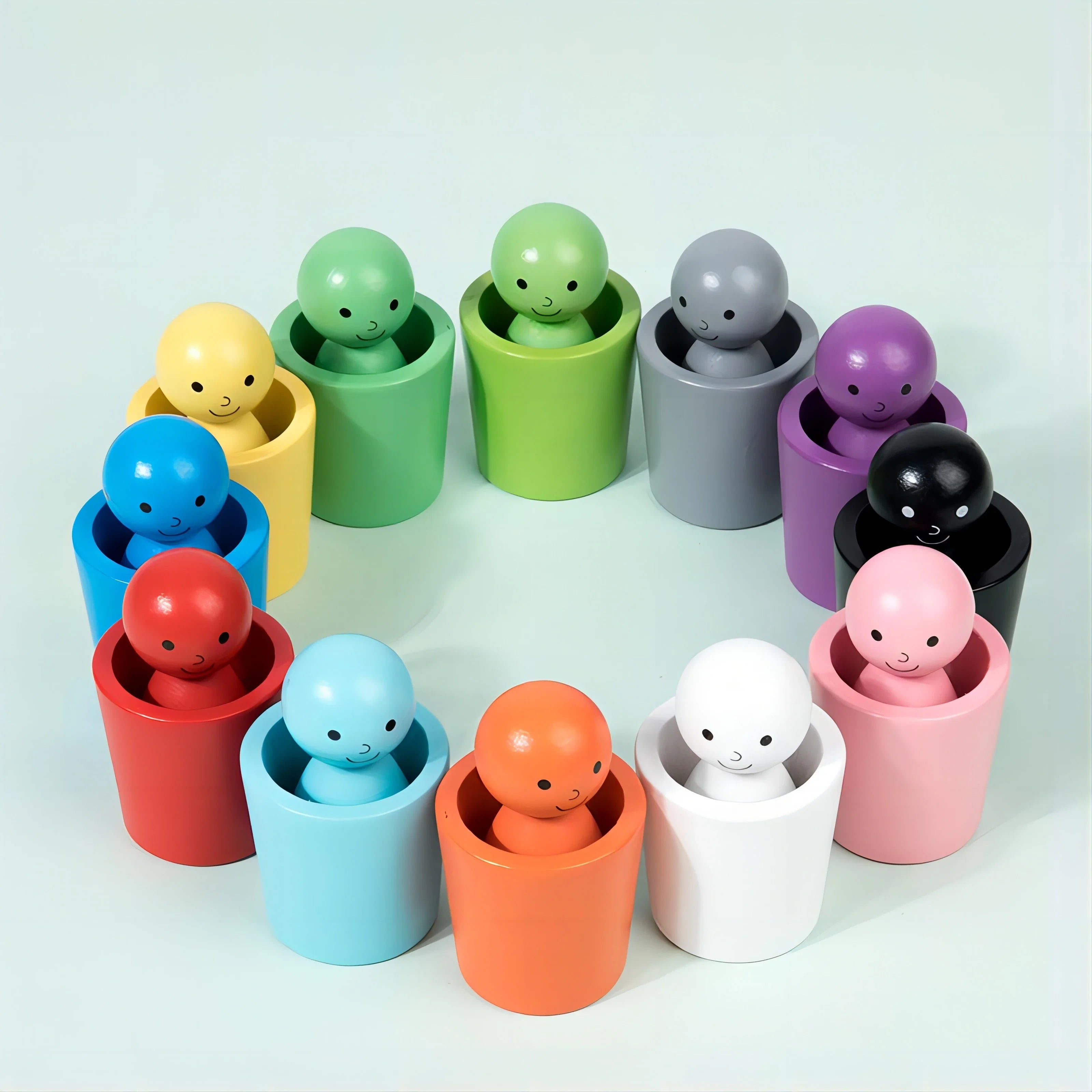 Color Sorting Cups Wooden Stacking & Matching 12-Piece