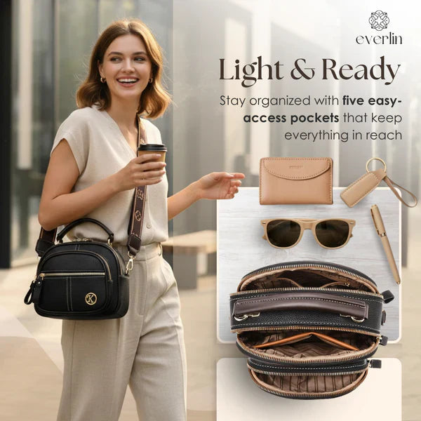 Compact Crossbody Bag Five Compartments Faux Leather
