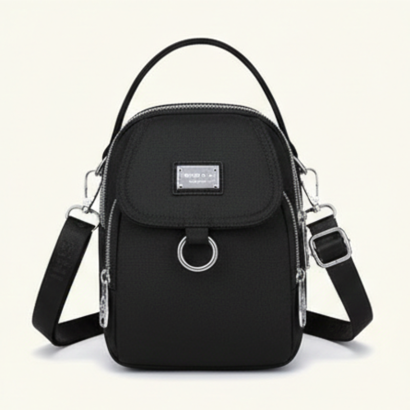 Compact Crossbody Bag Water-Repellent Oxford Zippered Compartments Adjustable Strap