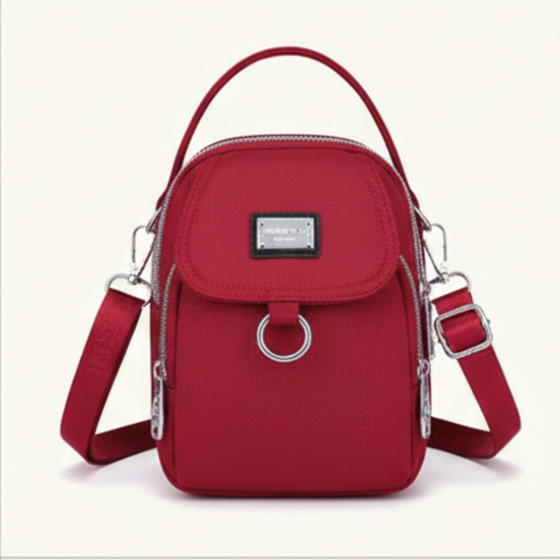 Compact Crossbody Bag Water-Repellent Oxford Zippered Compartments Adjustable Strap