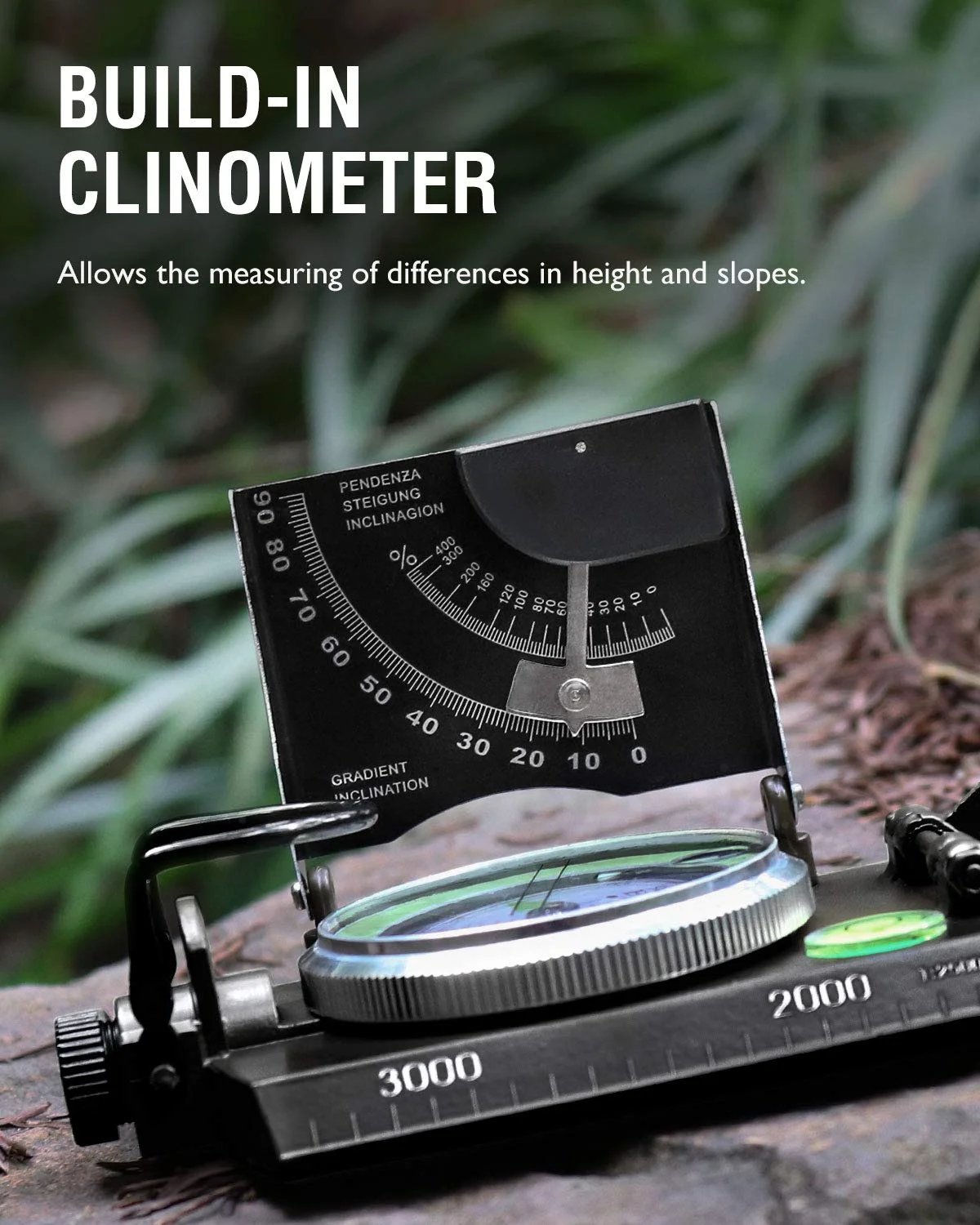 Compass Glow Needle & Integrated Clinometer Waterproof Aluminum