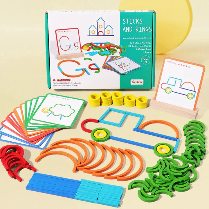 Construction Set Wooden 120 Pieces 20 Double Sided Task Cards