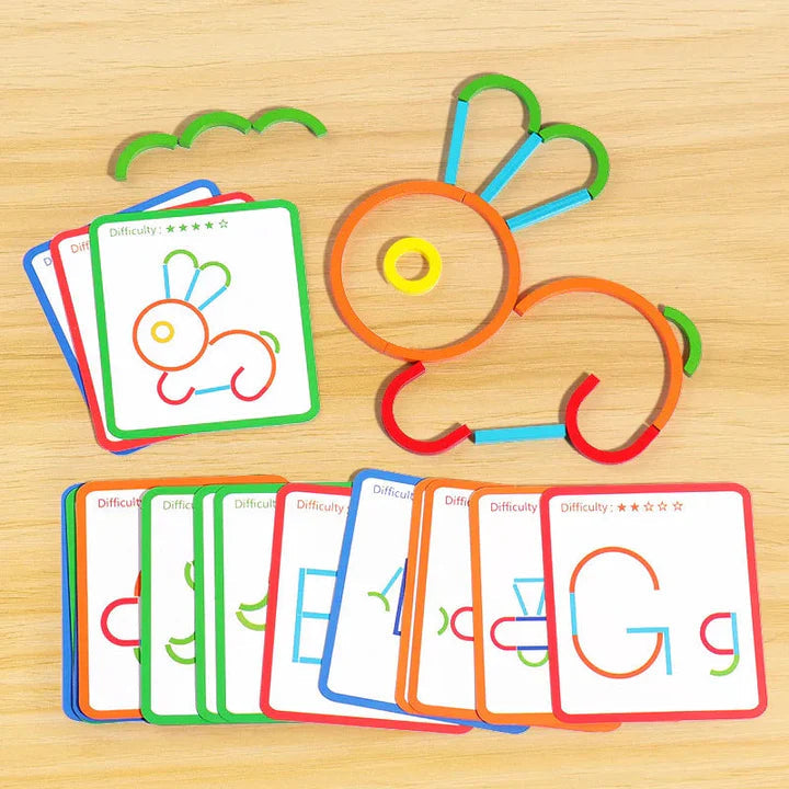 Construction Set Wooden 120 Pieces 20 Double Sided Task Cards