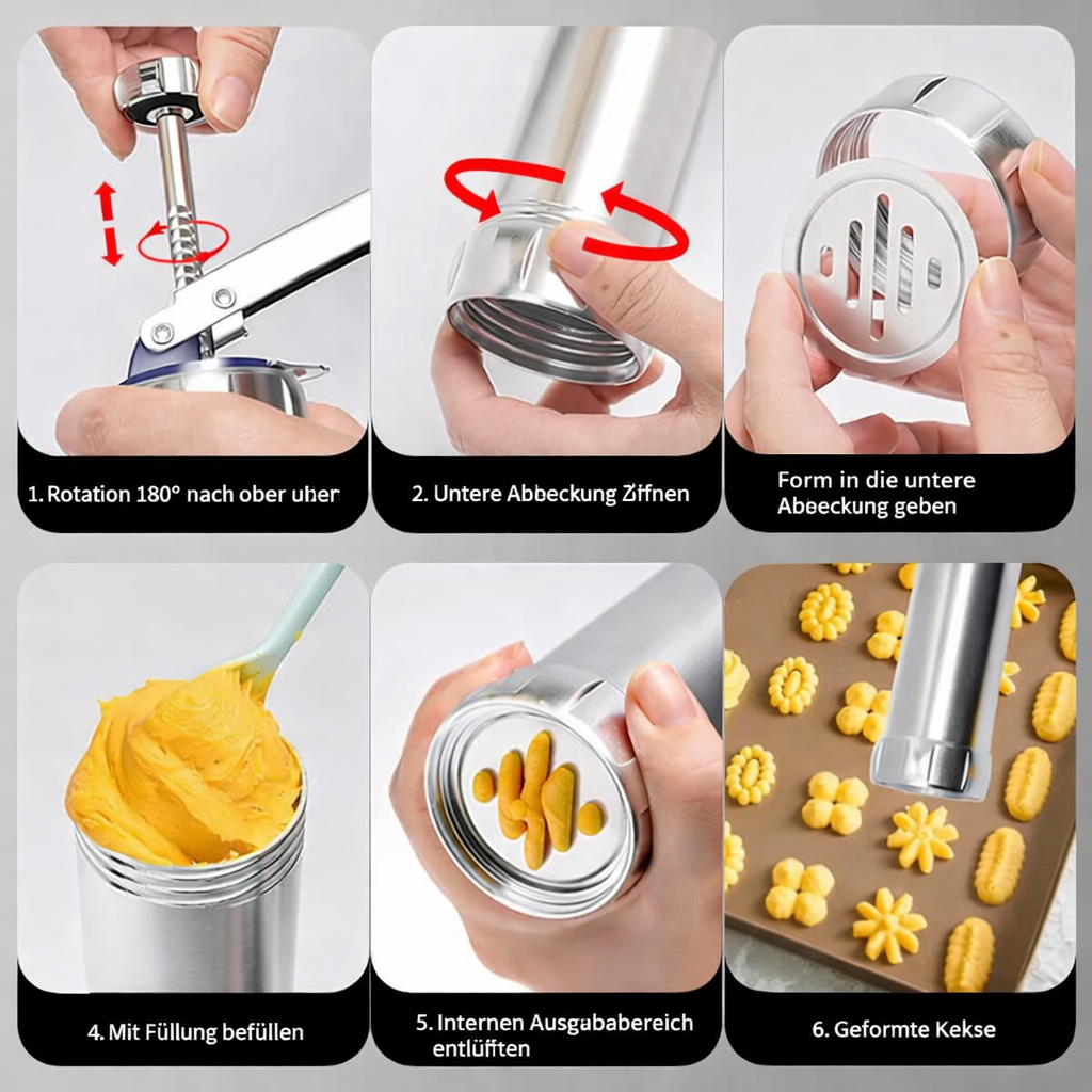 Cookie Press Stainless Steel 20 Shapes & 4 Nozzles