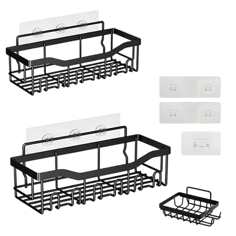 Corner Shower Shelf Adhesive Tool-Free Rust-Resistant Carbon Steel Quick-Drain