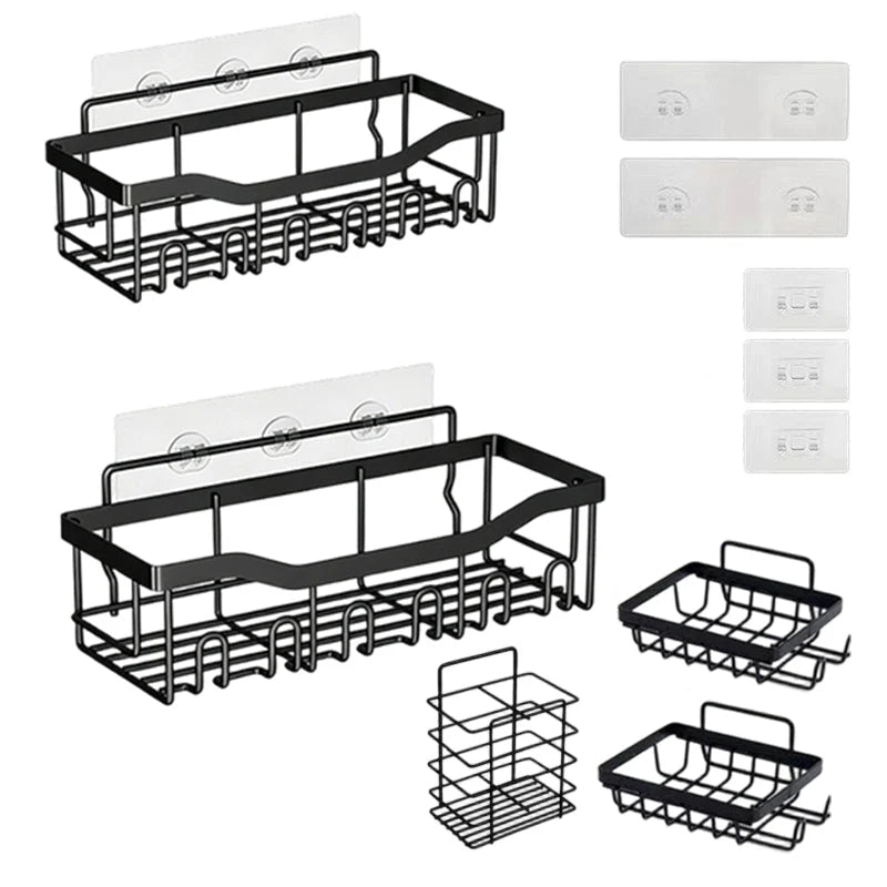 Corner Shower Shelf Adhesive Tool-Free Rust-Resistant Carbon Steel Quick-Drain