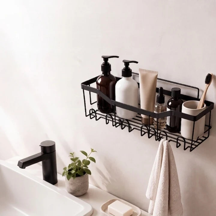 Corner Shower Shelf Adhesive Tool-Free Rust-Resistant Carbon Steel Quick-Drain