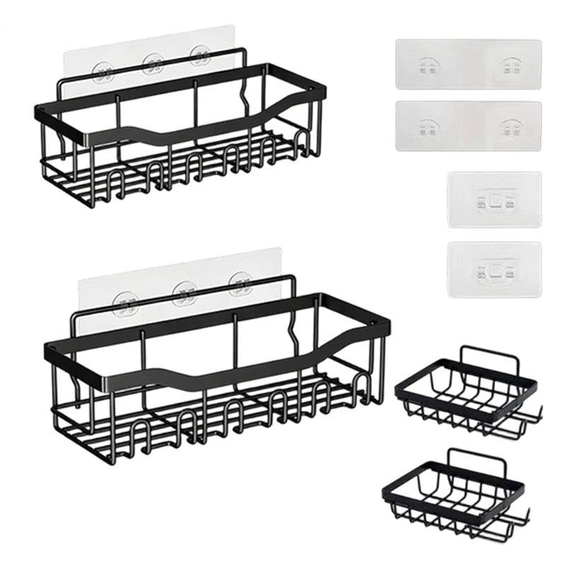 Corner Shower Shelf Adhesive Tool-Free Rust-Resistant Carbon Steel Quick-Drain