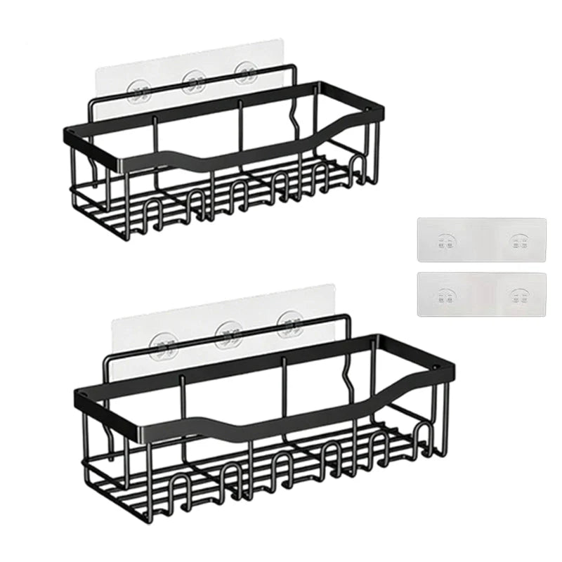 Corner Shower Shelf Adhesive Tool-Free Rust-Resistant Carbon Steel Quick-Drain