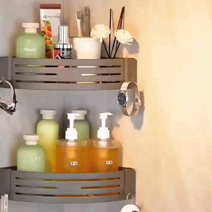 Corner Shower Shelf Set Drill-Free Adjustable Aluminum Slatted