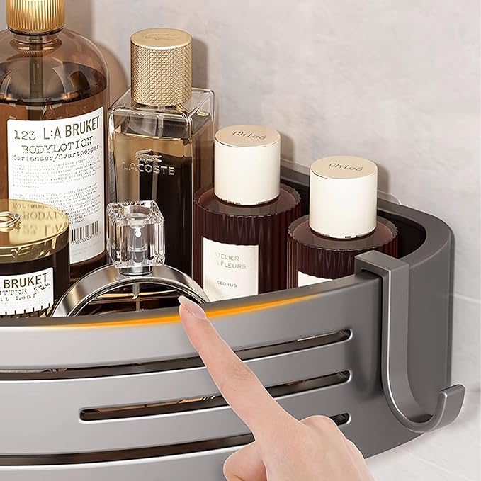 Corner Shower Shelf Set Drill-Free Adjustable Aluminum Slatted