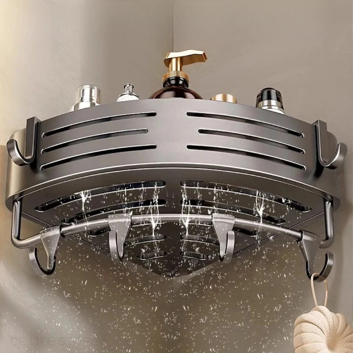 Corner Shower Shelf Set Drill-Free Adjustable Aluminum Slatted