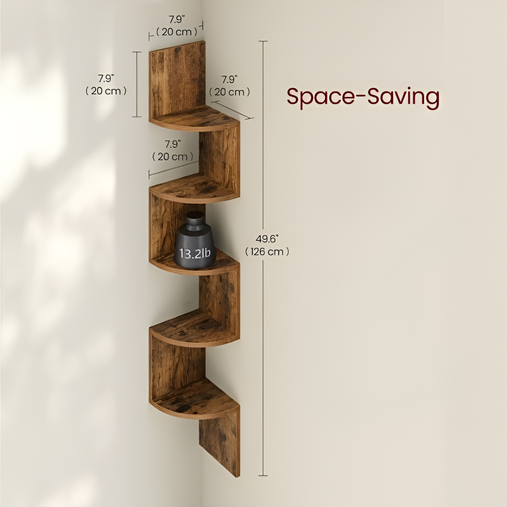 Corner Wall Shelf 5-Tier Zigzag Rustic Wood