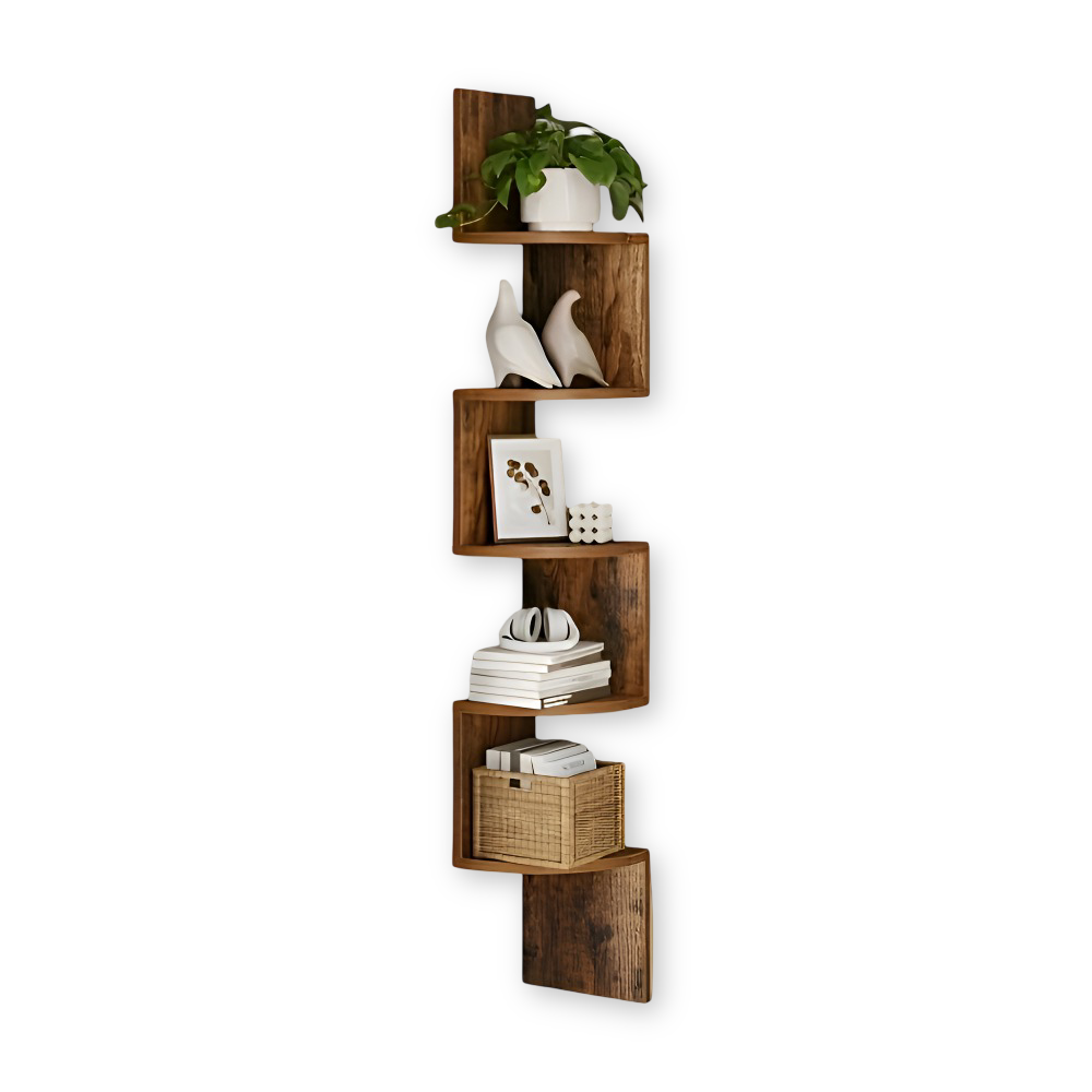 Corner Wall Shelf 5-Tier Zigzag Rustic Wood