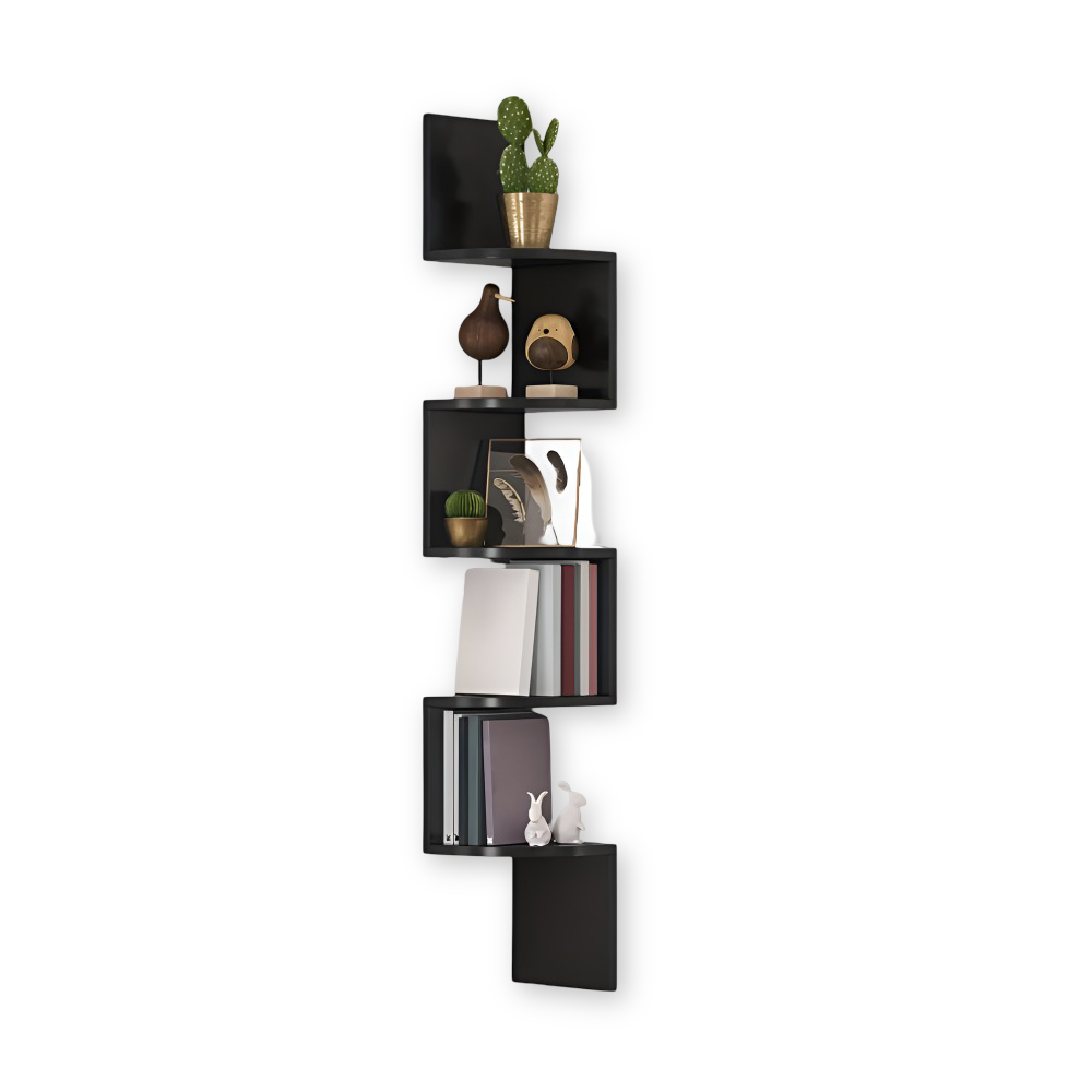 Corner Wall Shelf 5-Tier Zigzag Rustic Wood