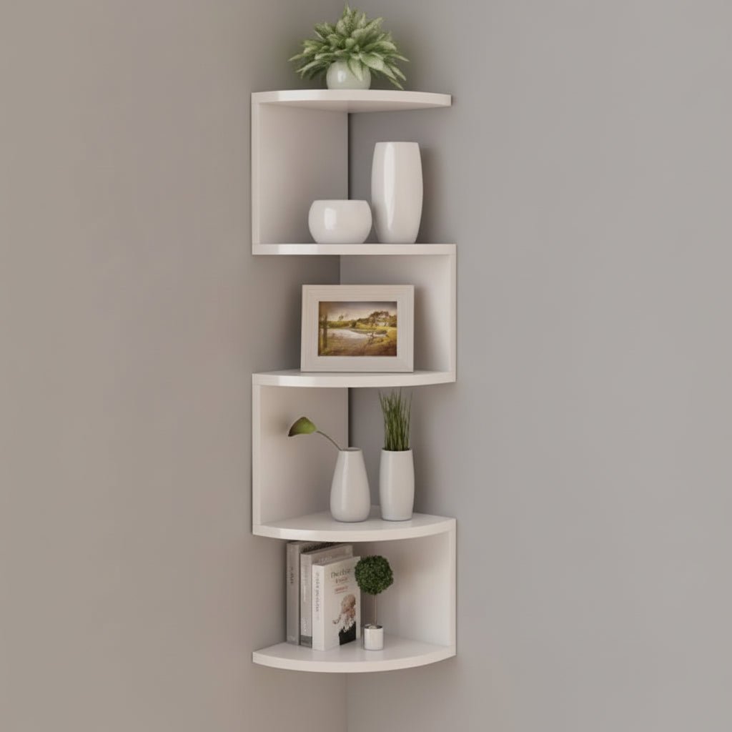 Corner Wall Shelf Zigzag 5-Tier Lacquered MDF