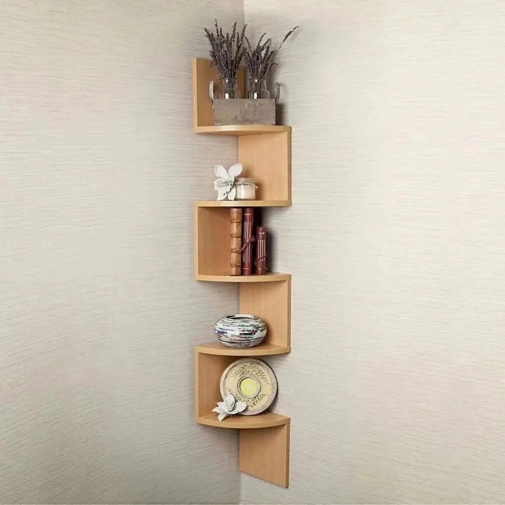 Corner Wall Shelf Zigzag 5-Tier Lacquered MDF