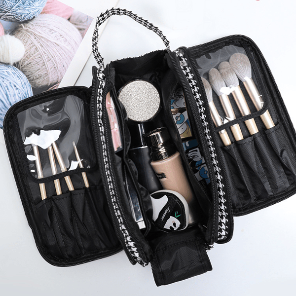 Cosmetic Bag Compartmentalized Elastic Bands & Mesh Pockets