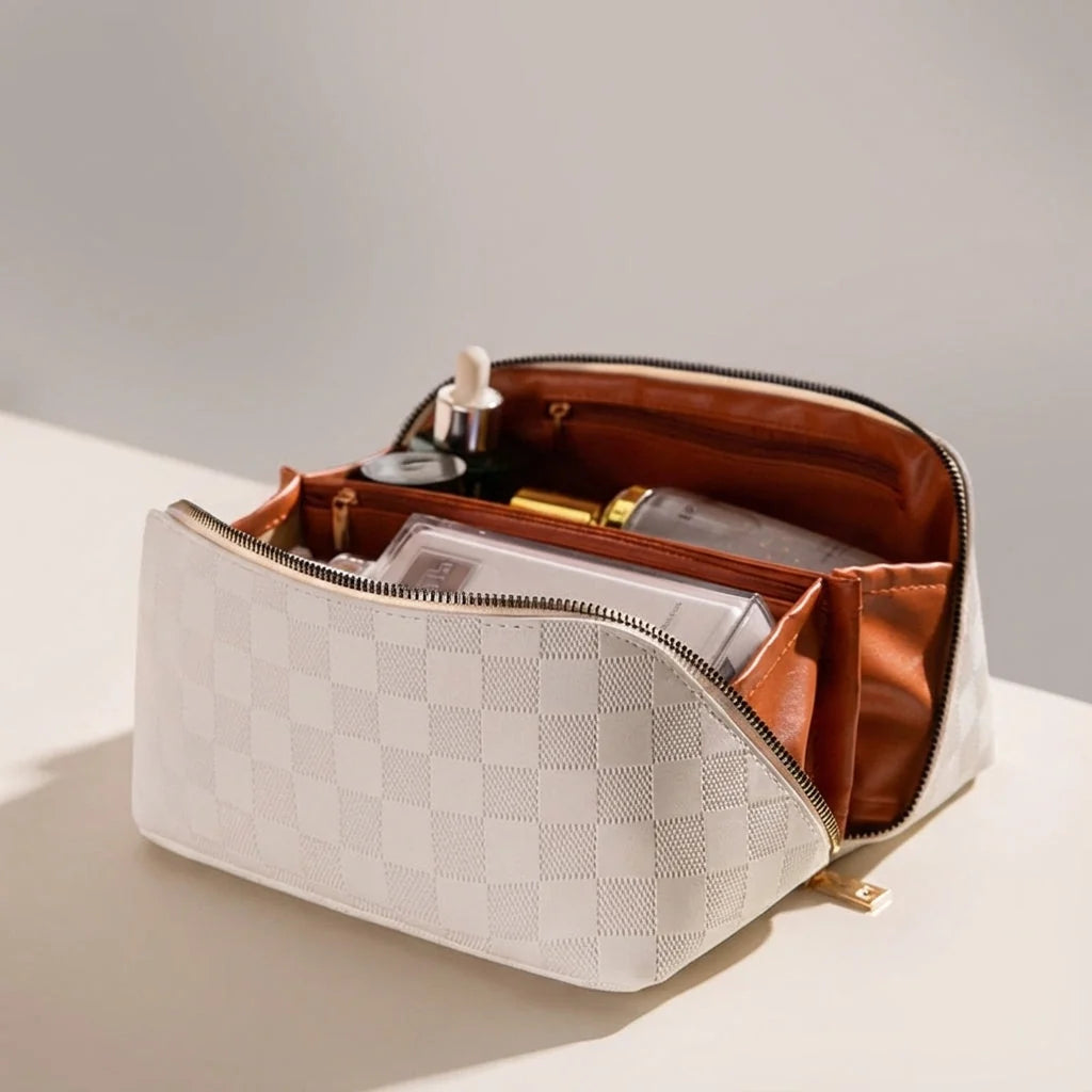 Cosmetic Bag Multiple Compartments Waterproof Polyurethane Leather