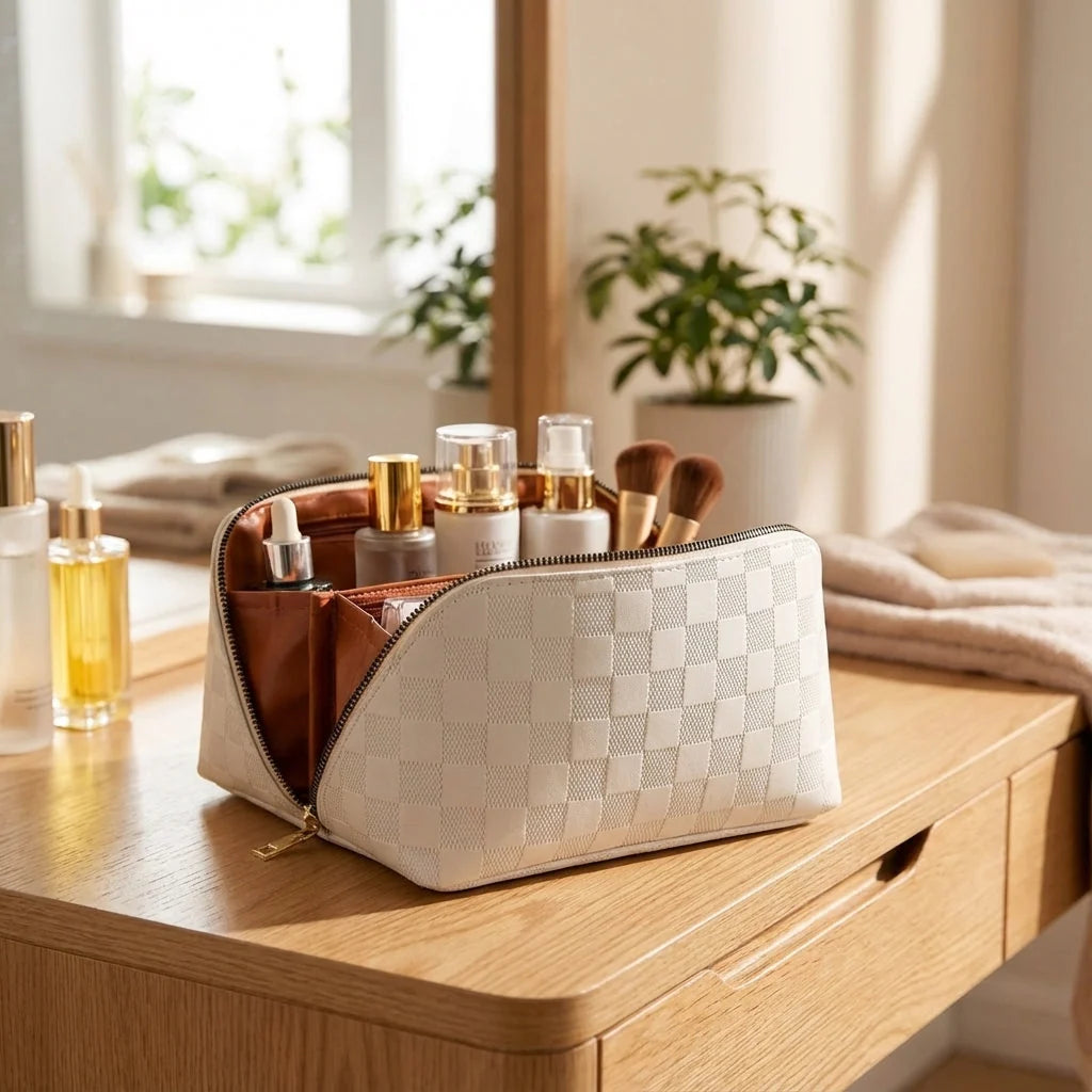 Cosmetic Bag Multiple Compartments Waterproof Polyurethane Leather