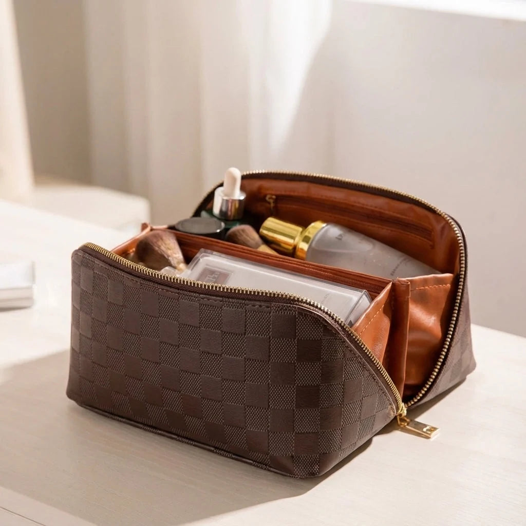 Cosmetic Bag Multiple Compartments Waterproof Polyurethane Leather