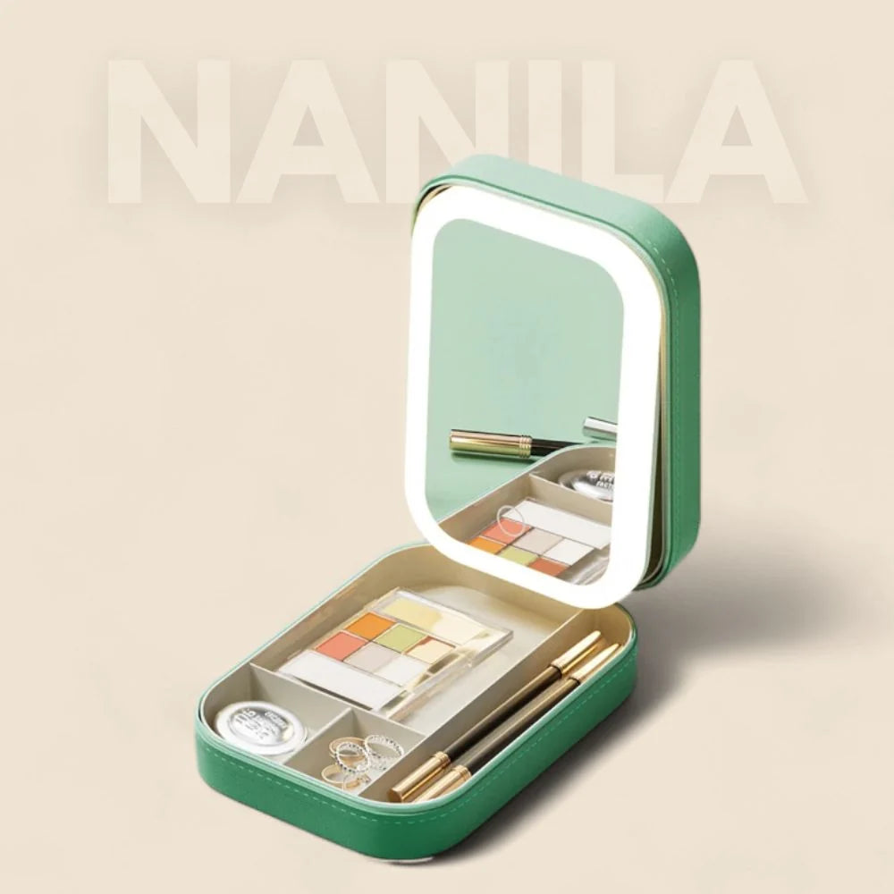Cosmetic Case Adjustable LED Mirror & Organized Compartments